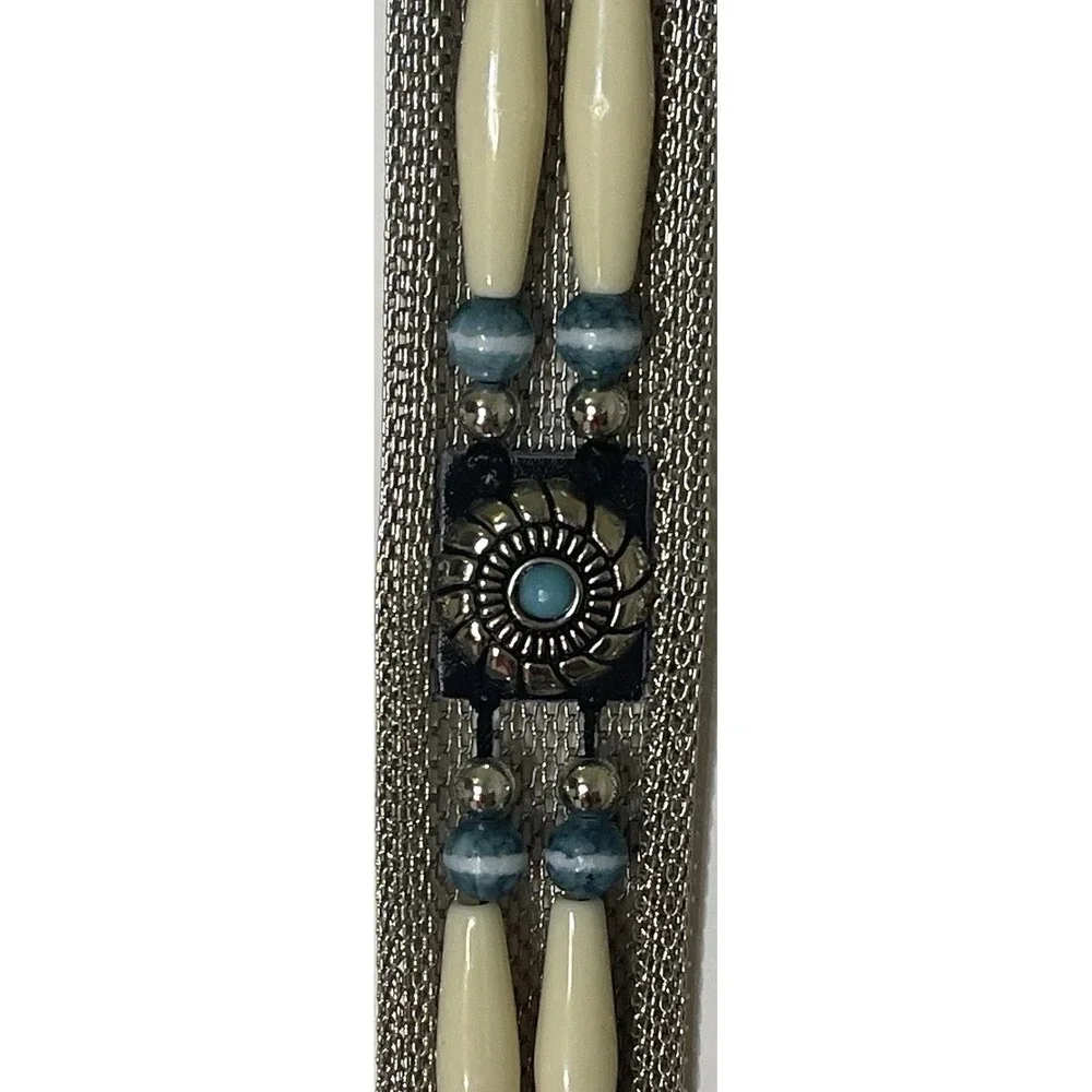 Vintage Silver Tone Mesh Belt Turquoise Bead Western Boho‎ Statement Belt AS IS